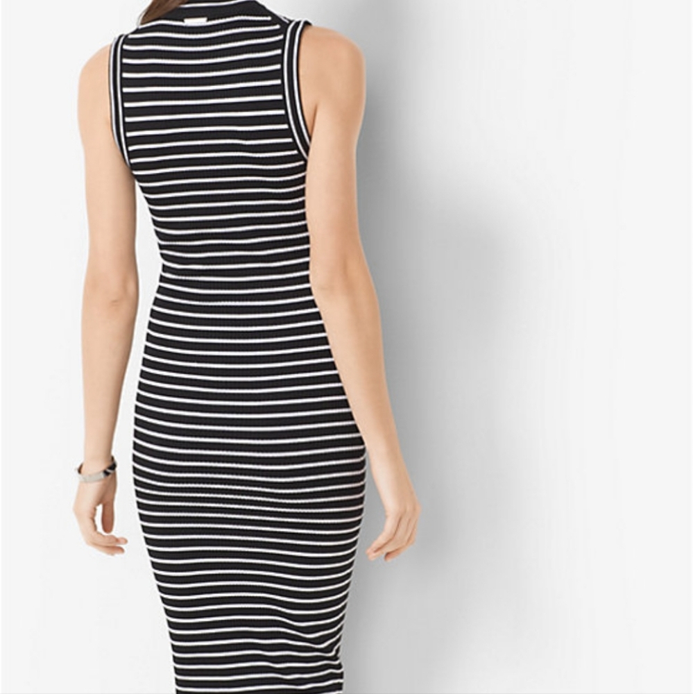 Michael Kors Stretch-Viscose Striped Ribbed Turtle Neck Black, White - Picture 2 of 10